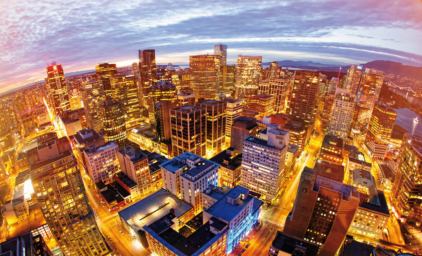Vancouver overview stad in de avond 